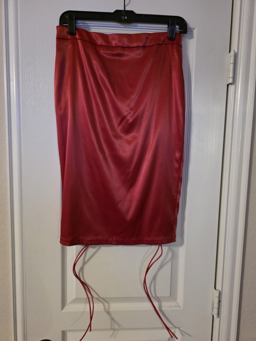 AKIRA Red Satin Pencil Skirt with Tie Accents